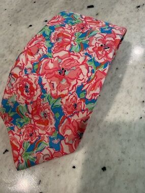 Lilly Pulitzer Pink, Blue & Green Floral Tie LUCKY CHARMS